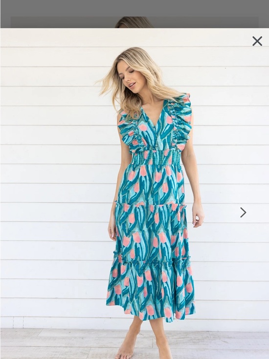 Allison New York Dresses & Skirts - Teal & Pink Floral Ruffle Midi Dress